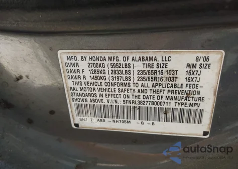 2007 Honda Odyssey Lx from USA, damaged, VIN 5FNRL38277B000711